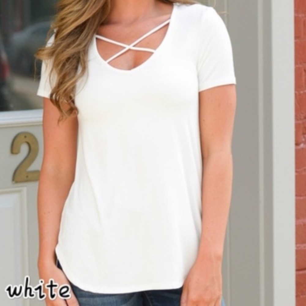 Cross Front Tee W Rounded Hemline